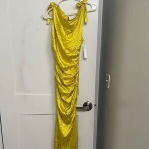 Alice and Olivia Vibrant Yellow Satin Gown